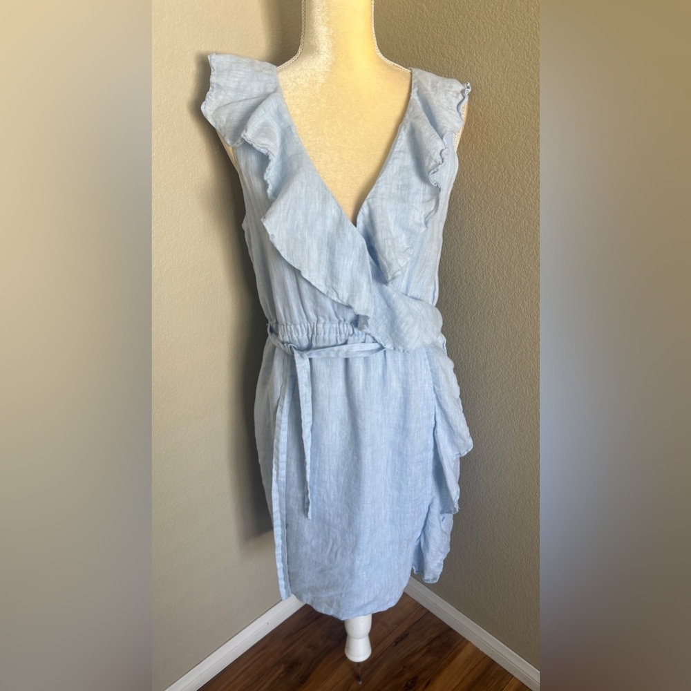 Marvin Richards Light Blue Ruffle Wrap Midi Dress size 12